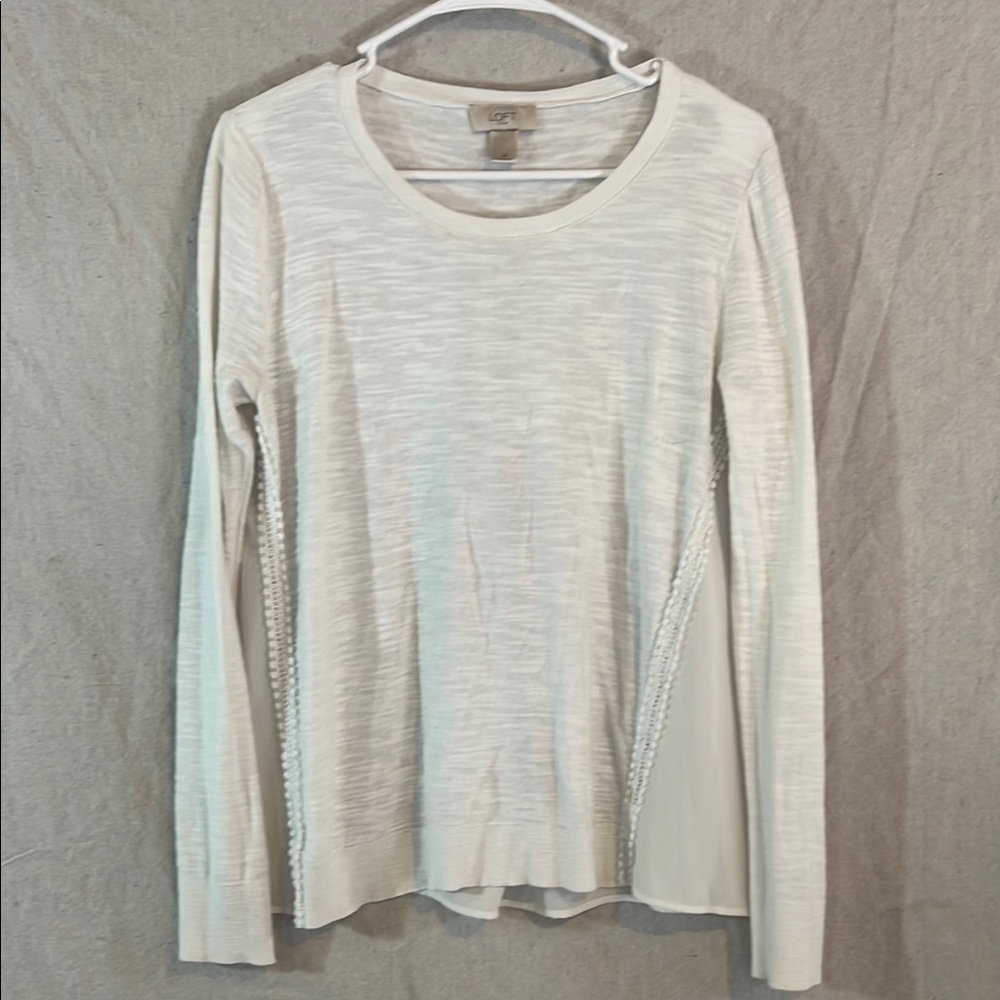 Loft Women's White Long Sleeve Top Sheer Back
